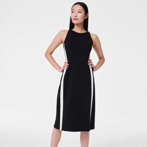 EUC Spanx Air Essentials Black and White strip midi dress sz L